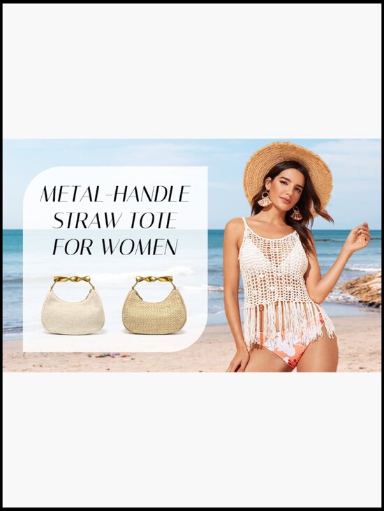 Boho Chic Woven Straw Hobo Tote Handbag Mini Summer Beach Purse - Picture 7 of 7